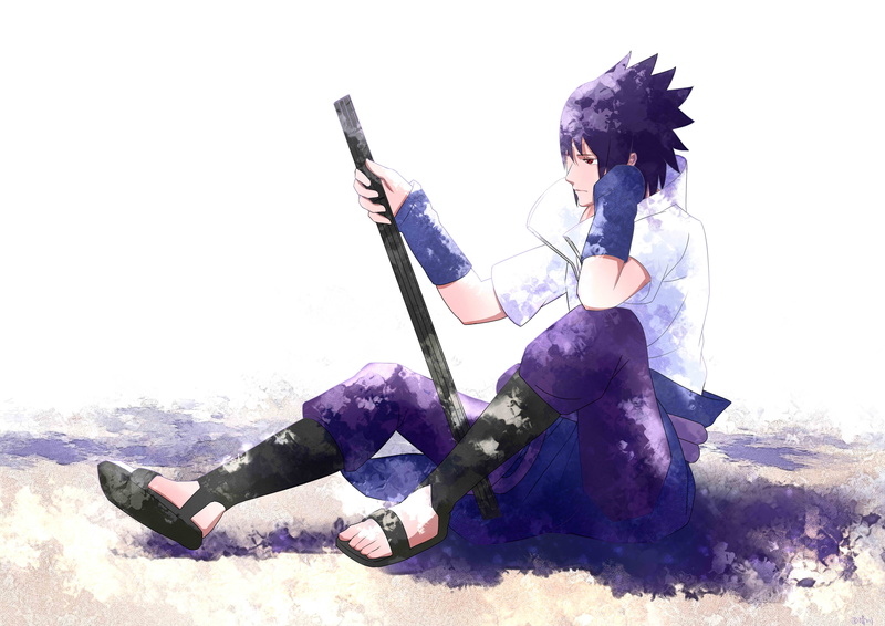 lifestyles, sword, outdoors, casual clothing, full length, profile view, women, naruto, Anime, real people, holding, child, one person, uchiha sasuke, nature