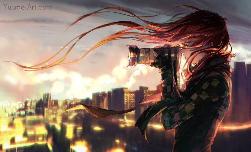 lifestyles, 720P, adult, cloud - sky, camera - photographic equipment, Anime, activity, young adult, profile view, city, technology, building exterior