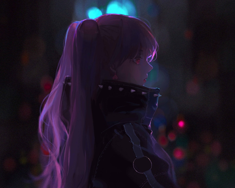 anime girl, Anime, veil, illuminated, one person, red eyes, clothing, night, event, coat, side view, young women, enjoyment, celebration, young adult, profile view