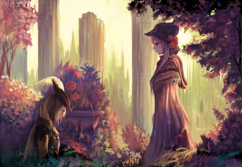 Anime, side view, real people, profile view, bloodborne, plant, art and craft, the hunter, architecture, doll, 5K, tree, standing, women, nature, sculpture