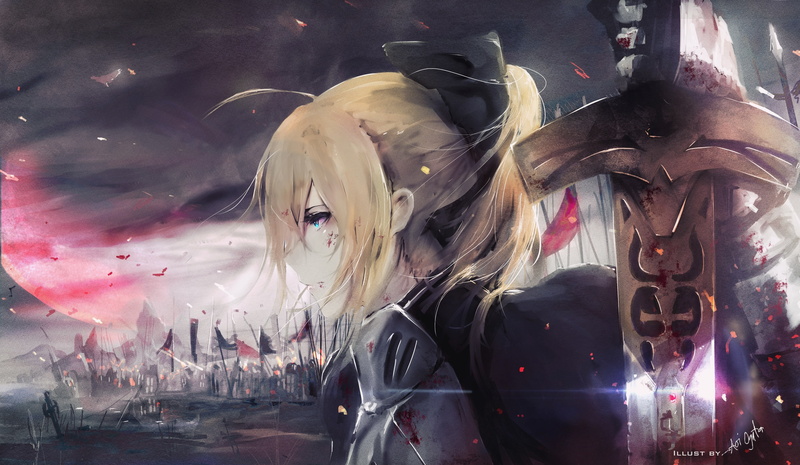 war, blonde, disguise, female likeness, fate stay night, architecture, art and craft, profile view, creativity, close-up, arts culture and entertainment
