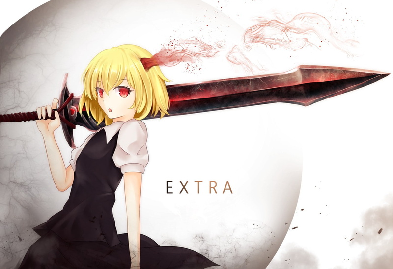 sword, anime girls, blonde, anime, Ex Rumia, red eyes, weapon, Rumia, 720P, short hair, Touhou