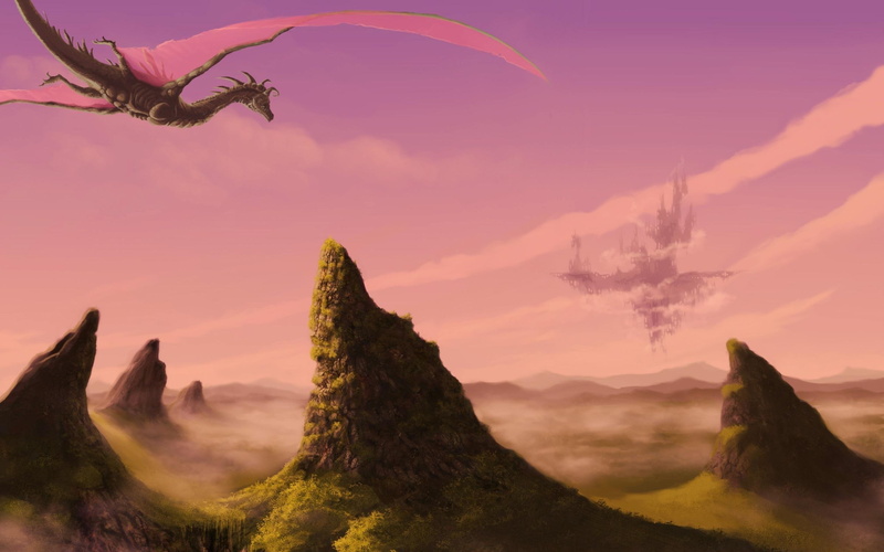 2K, dragon, floating, fantasy, 2560x1600, castle, animated, flying