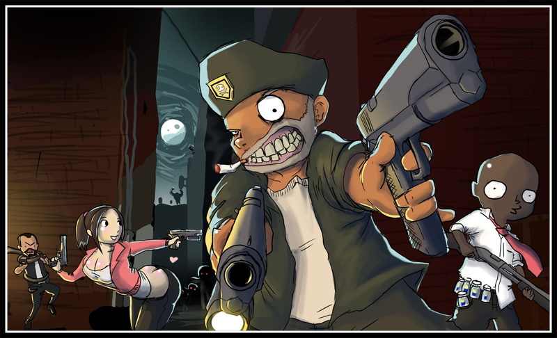 string instrument, video games, men, representation, holding, human representation, gun, musician, art and craft, enjoyment, people, creativity, man, illustration