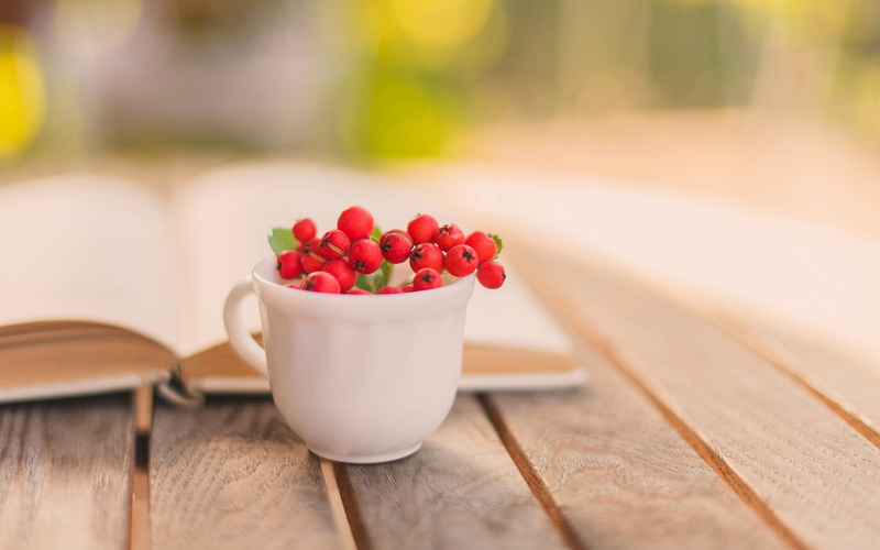 Berry, 1080P, Cup, Still, Life, Book, Red