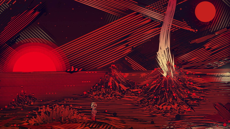 digital/artwork, volcano, black, illustration, red, 1080P, abstract, hd