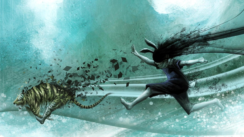 man, digital/artwork, hd, 1080P, tiger, run, illustration, abstract