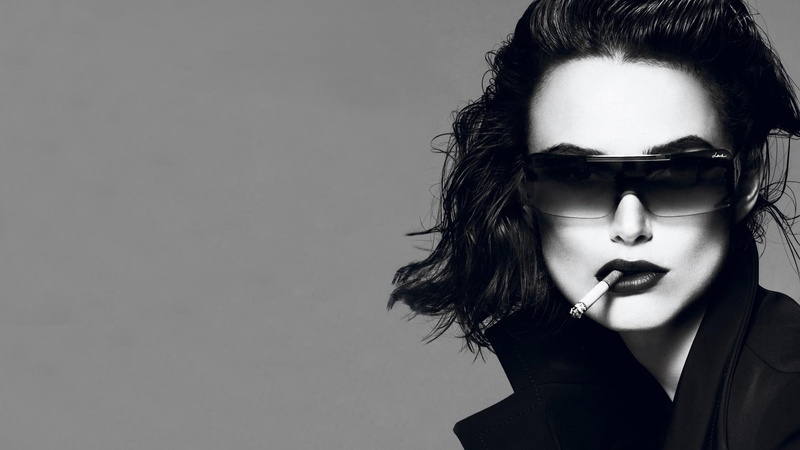 smoking, Keira Knightley, grey, women, sunglasses, brunettes, art, hair, people, knightley, black, background, 1080P, cigarettes, keira, hd, glasses