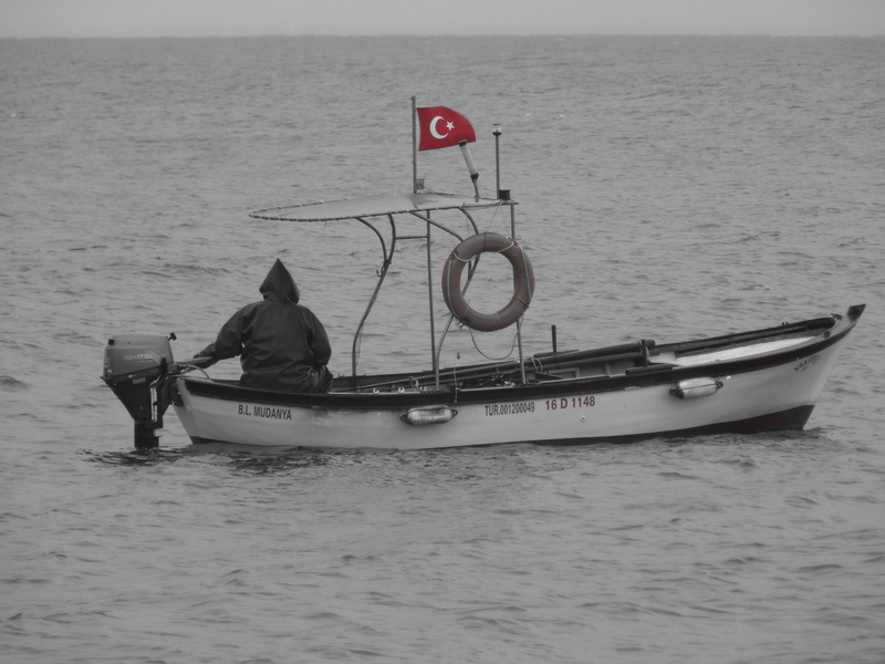 water, flag, sea, leisure activity, boat in turkish, scenics - nature, men, outdoors, mudanya, mode of transportation, motion, transportation, gray day