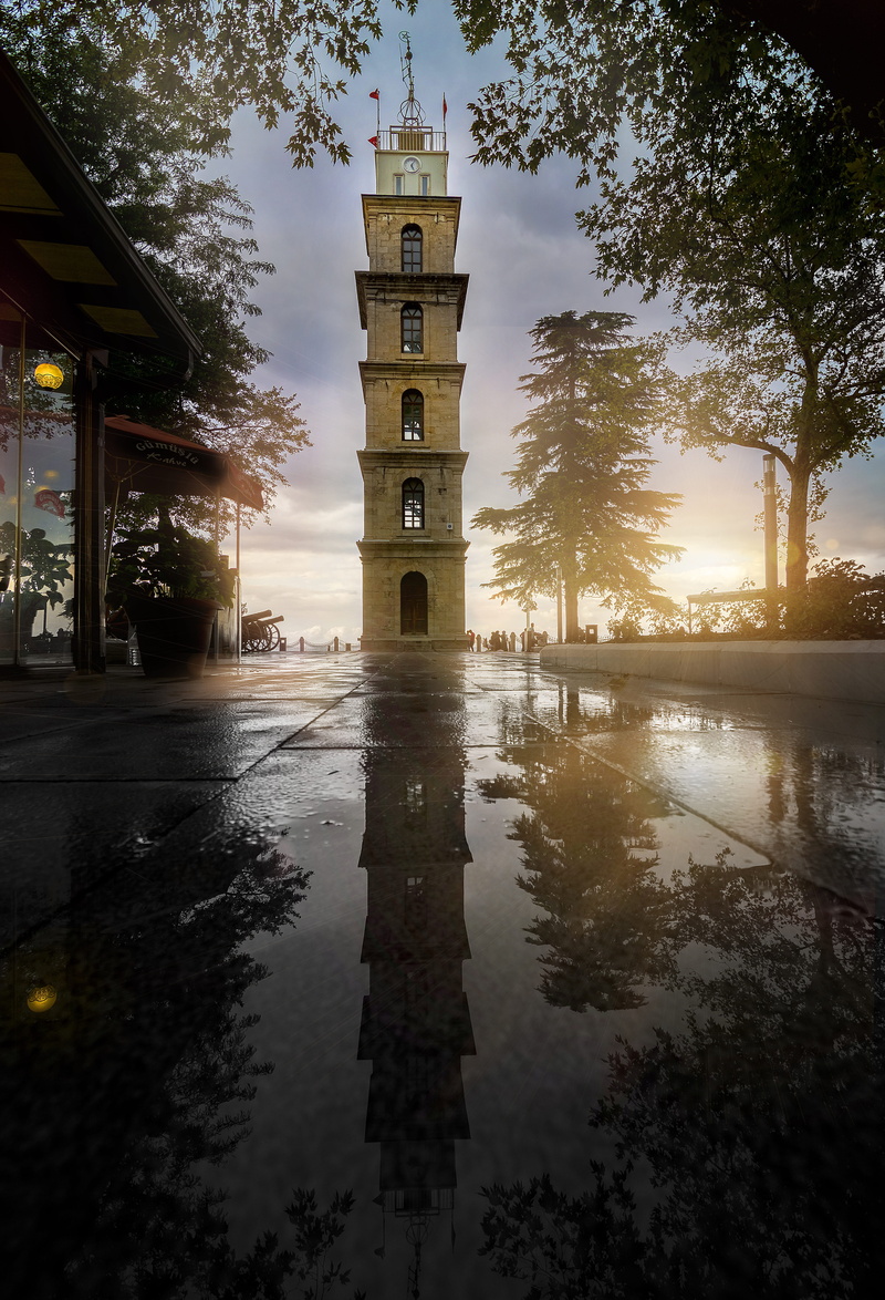 water, outdoors, scholarship, puddle, city, Solar, building exterior, place of worship, lake, sky, reflection, wet, dusk, travel Locations, 5K, architecture