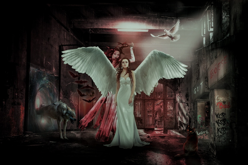 night, evil, composing, photomontage, beautiful, ugly, surreal, gut, weird, creativity, costume, indoors, dark, devil, mystical, bizarre, women, light - natural phenomenon