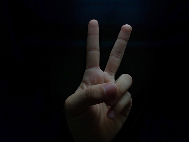 the middle finger, close-up, soft light, unrecognizable person, hand sign, person, little finger, human hand, two fingers, index finger, peace, one person