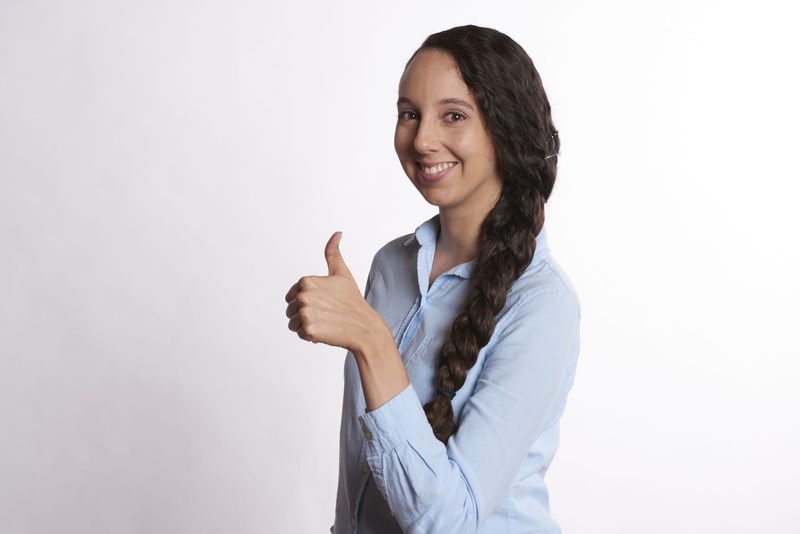 white background, person, happiness, business person, young adult, hairstyle, wear, copy space, gesture, facial expression, adult, emotion, female, smiling