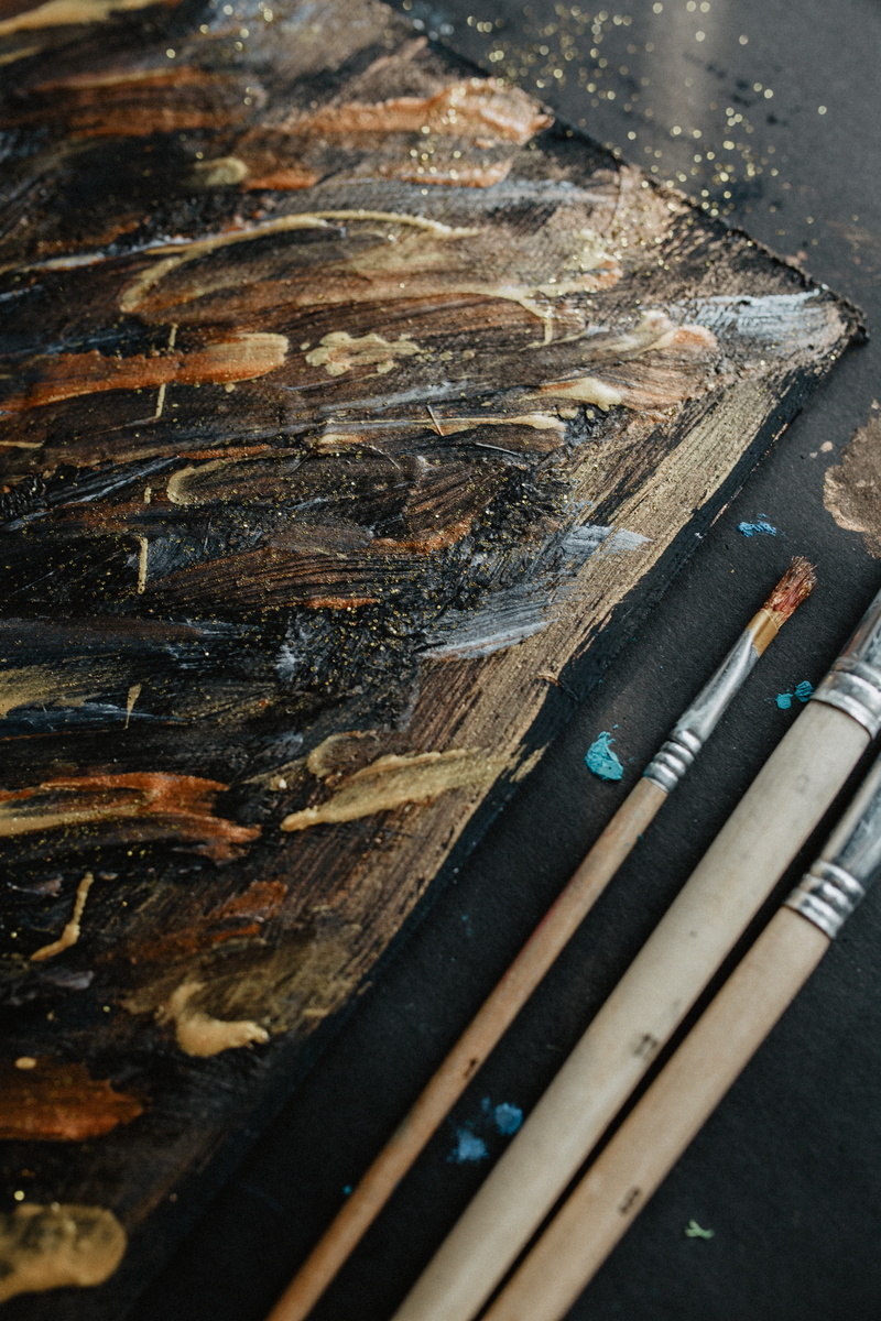 craft, paintings, old, art and craft, creativity, work tool, brushes, closeup, messy, brush, painter, acrylic, painting, wood - material, paintbrush, selective focus