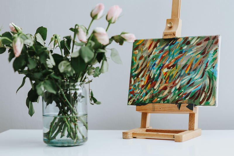 green color, freshness, wall - building feature, flowers, home interior, close-up, hanging, art, cat, Black cat, focus on foreground, painting, growth