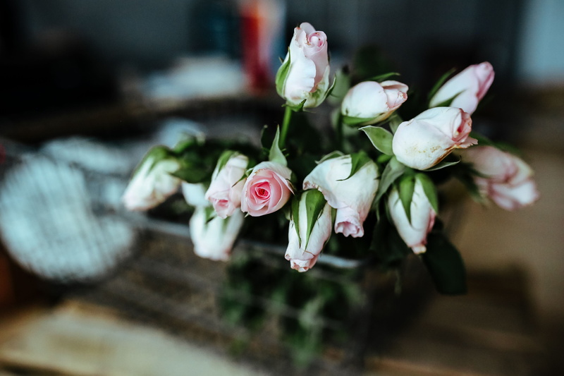 selective focus, day, bunch of flowers, metal, focus on foreground, rose - Flower, bouquet, white color, inflorescence, flowering plant, flower Head, fragility