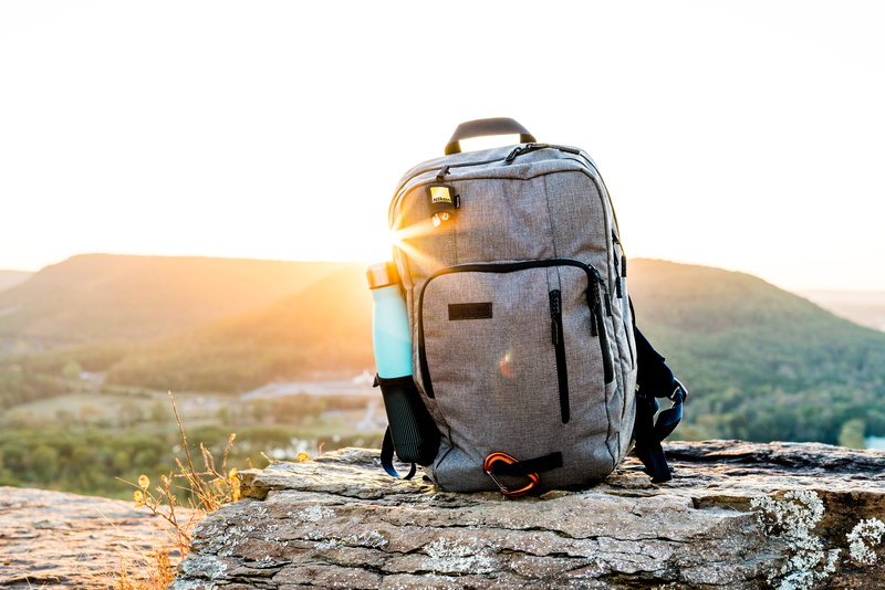 sunset, grey, bag, environment, rock, vacations, mountain, cliff, helmet, hiking, tumbler, holiday, landscape, nature, backpack, sky, 5K, sunlight, black