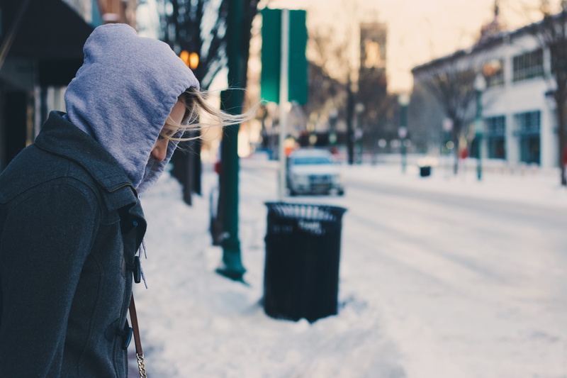 Blizzard, real people, lifestyles, city, beside, outdoors, warm clothing, cold - Temperature, city Life, people, hood - clothing, photography, woman, hoodie