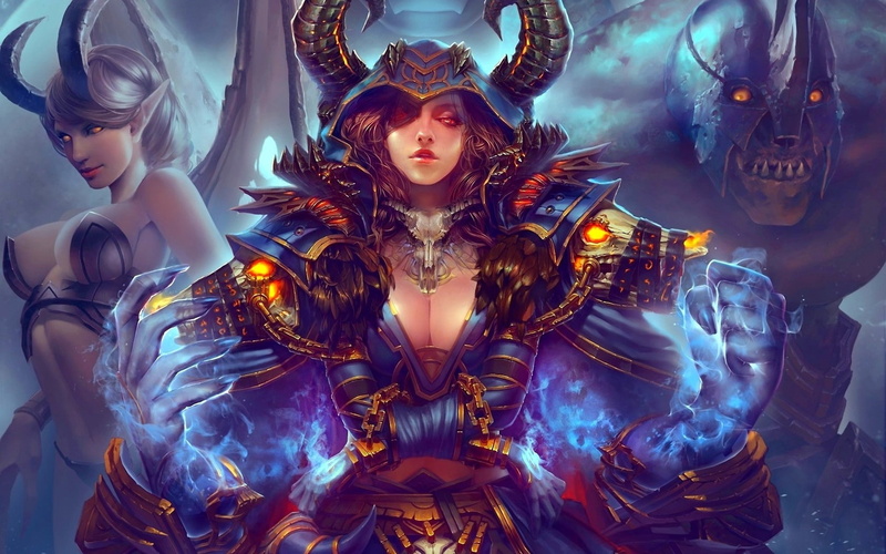 ears, world of warcraft, hd, 720P, women, x, video, warcraft, artwork, armor, horns, magic, games, world, long, red, art, eyes