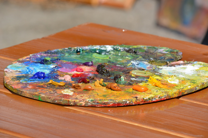 wood - material, table, palette, art and craft, selective focus, artist, color, colors, food, art and craft equipment, 5K, craft, painting, no people