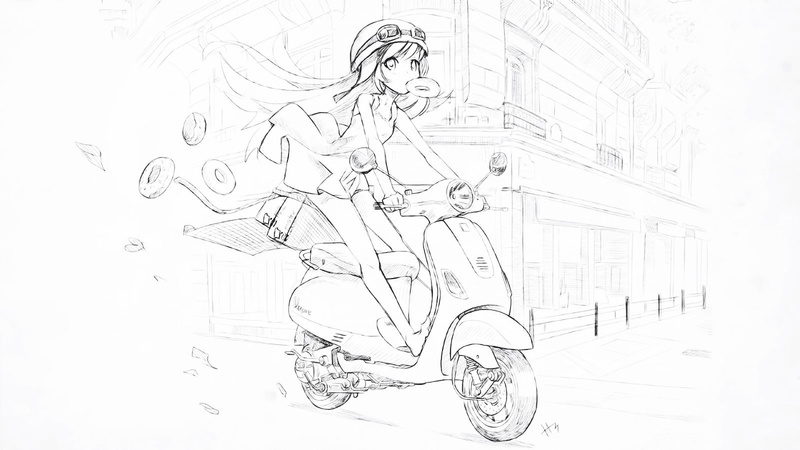 Oshino Shinobu, creativity, Monogatari Series, nature, activity, sketch, motion, drawing - activity, outdoors, doughnuts, drawing - art product, 720P