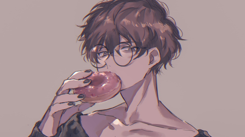 1080P, Boy, Anime, Doughnut, Brown Hair, Original