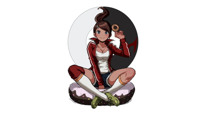 doughnuts, Danganronpa, white background, 1080P, anime, anime girls, Aoi Asahina