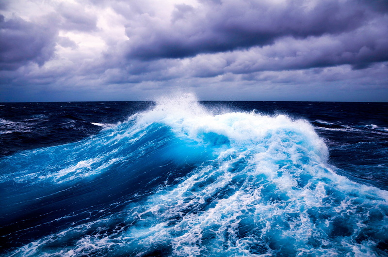1080P, waves, blue, water, horizon, violet, clouds, cyan, splashes, sea