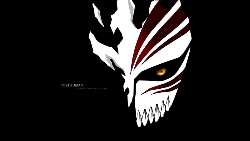 face, close-up, western script, text, representation, art and craft, indoors, Hollow, anime, dark, ichigo, no people, mask, communication, white color