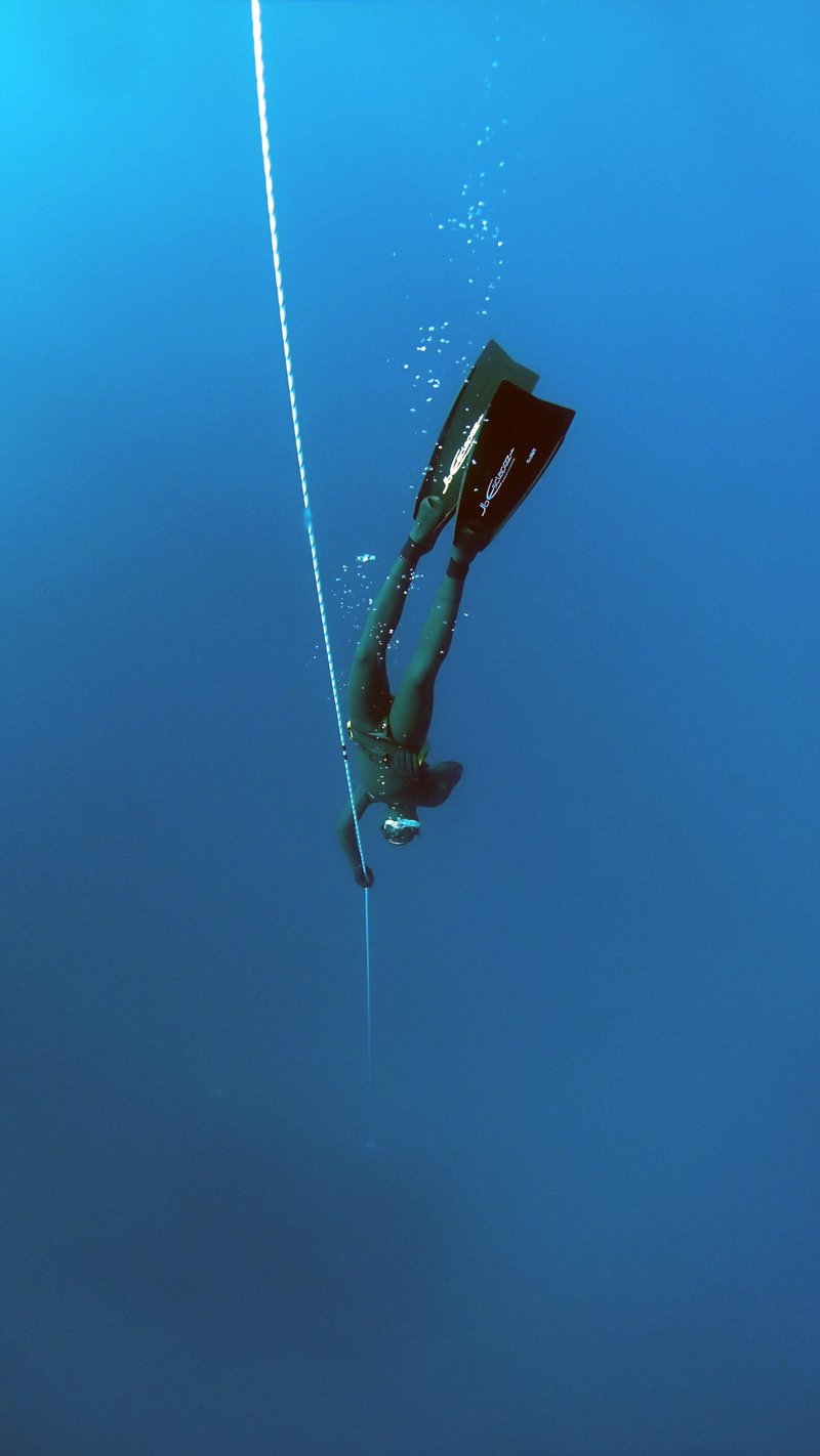 copy space, adventure, diver, breathless, blue, diving, aquatic sport, aqua, depth, extreme, motion, wetsuit, sport, apnea, day, underwater, ocean, man