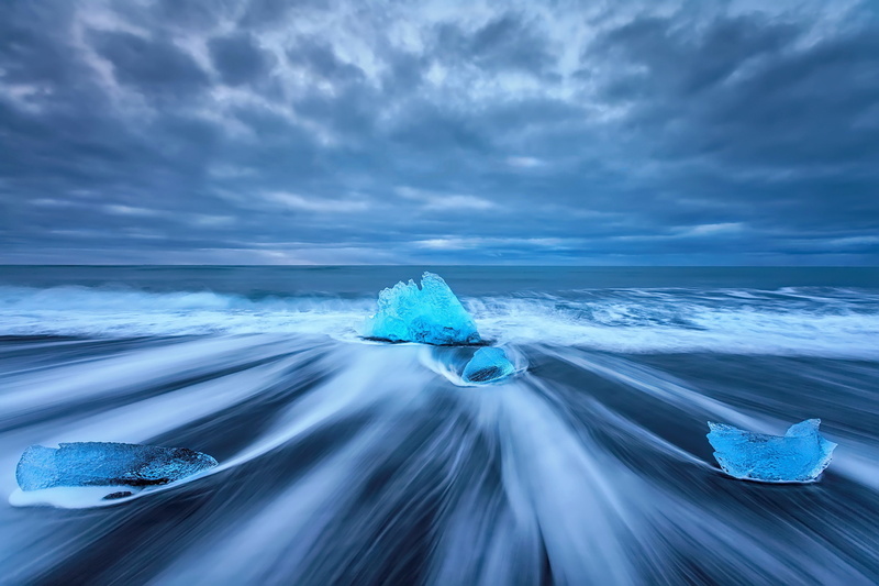sky, ice floes, 2K, beach, floes, sea, clouds, waves, ice