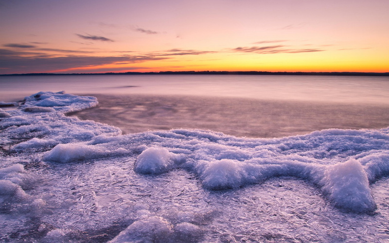 floes, ice, Sunset, 1080P, river, water, ice floes, Lake, cold