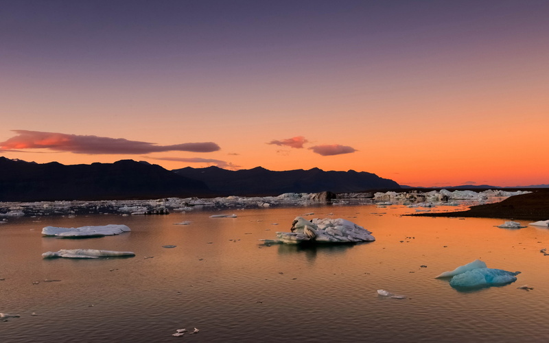Floes, 1080P, Ice, Bay, Morning, Iceland, Mountains