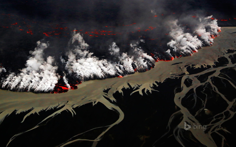 Vatnajokull National Park, lava, flame, the eruption, the volcano, smoke, Holuhraun, 1080P, Iceland