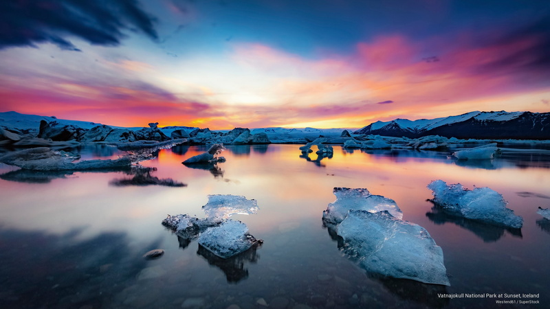 sunset, national, vatnajokull, iceland, National Parks, 2K, park
