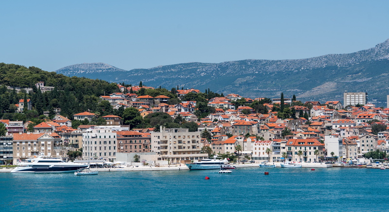historic, dalmatia, residential district, old, transportation, ancient, sky, mountain, community, cityscape, water, apartment, land, croatia, sailboat