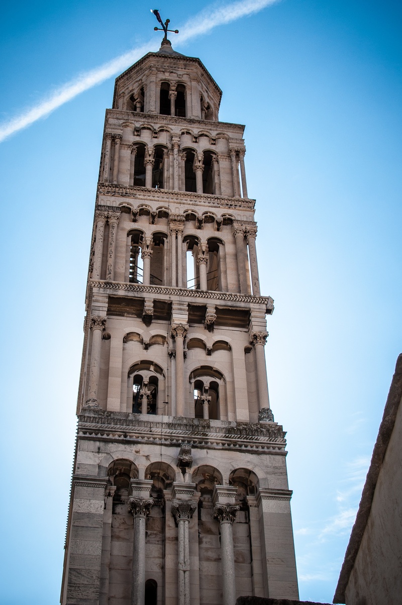 2K, tall - high, no people, building exterior, sky, religion, spirituality, blue, clock, spire, tower, bell tower - tower, croatia, steeple, place of worship