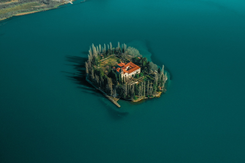 day, water, krka national park, nature, scenics - nature, the past, waterfront, architecture, high angle view, turquoise colored, beauty in nature, sea