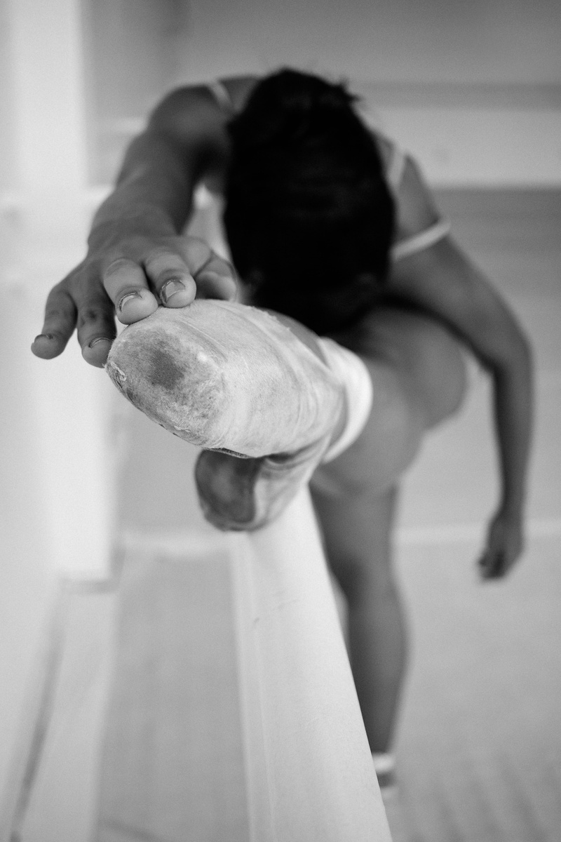 indoors, close-up, ballet class, skill, hand, dancer, healthy lifestyle, pose, finger, dance, grayscale, practice, strength, stretching, depth of field