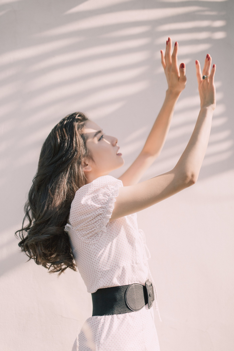 elegance, outdoors, lady, looking, adult, ring, portrait, 5K, brown Hair, white dress, happiness, lifestyles, young Women, raising, indoor, freedom, gesturing