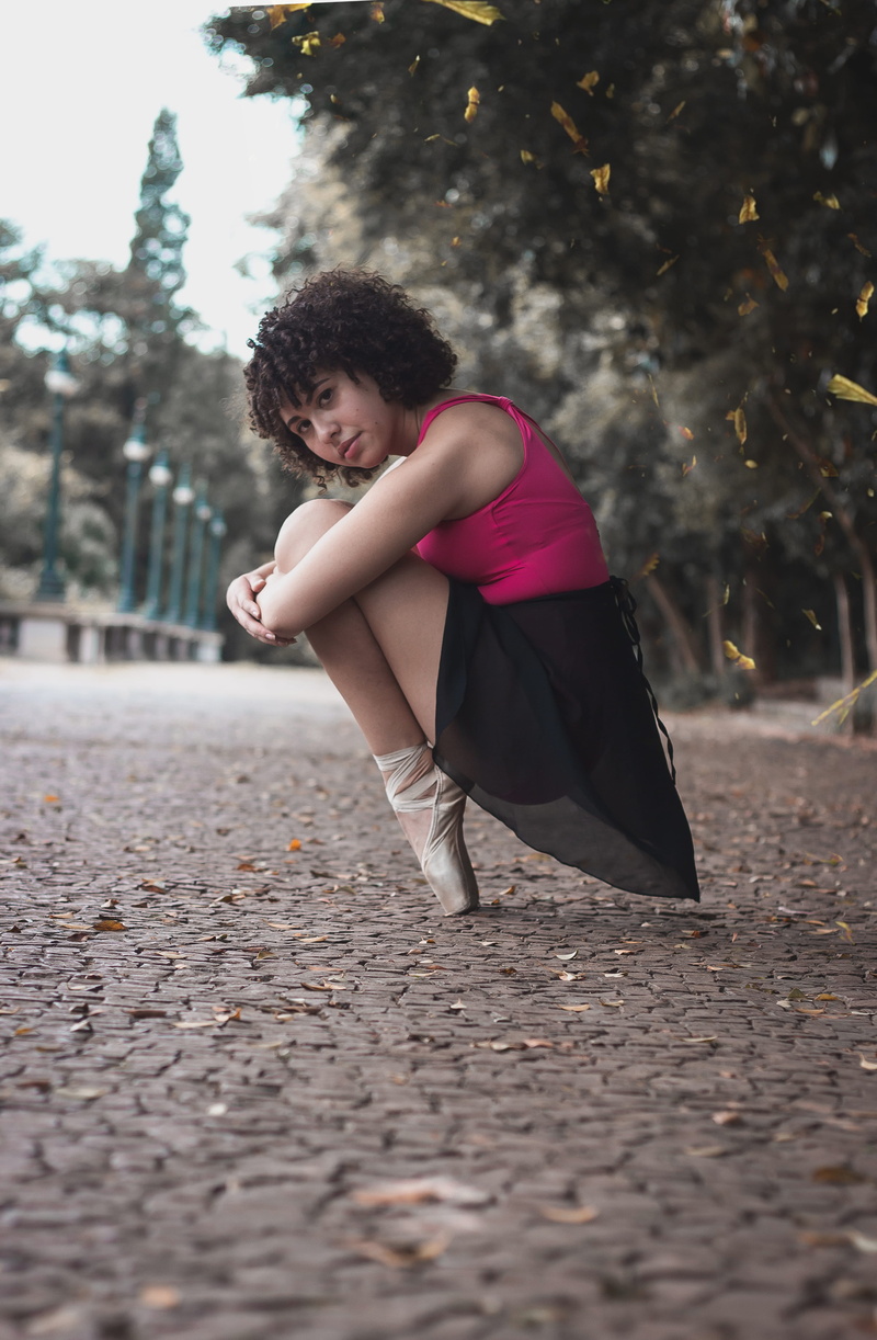 land, street, beauty, hair, casual, close-up, model, beautiful woman, full length, looking at camera, beside, innocence, green, ballerina, woman, day, balance