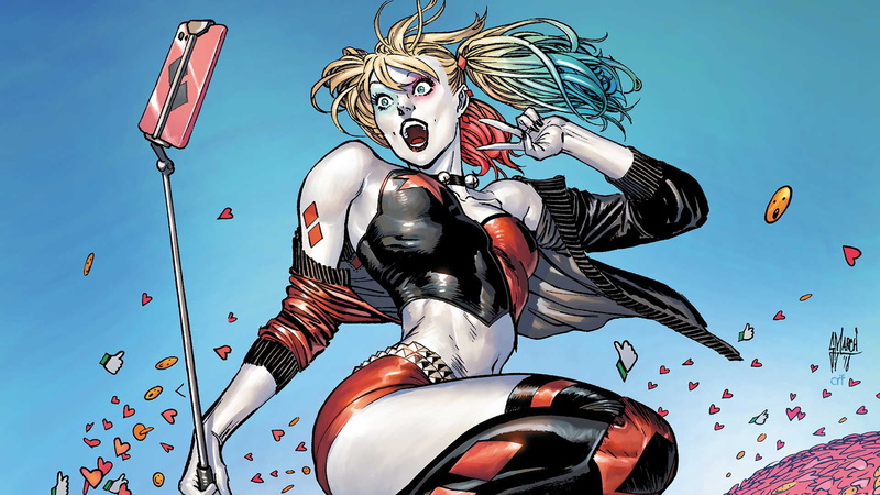 DC Comics, tight shorts, women, dyed hair, superhero, selfies, artwork, Harley Quinn, fantasy girl, shorts, short shorts, fantasy art, tight clothes, comic art