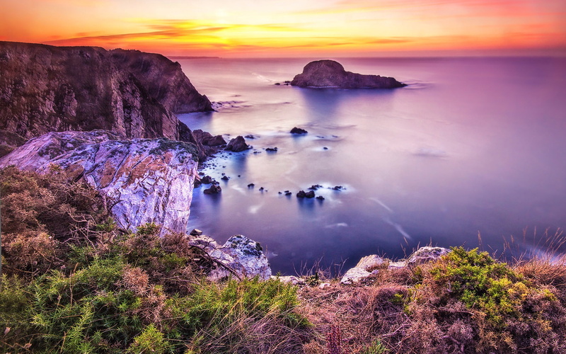 Beach, Sunset, Sea, 1080P, Coast, Stones, cliffs, near, body, Beautiful, water