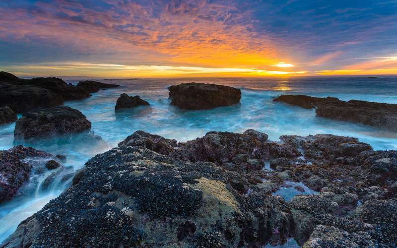 sky, usa, full, no people, rock - object, long exposure, rocky coastline, water, horizon over water, romantic sky, beautiful, scenics - nature