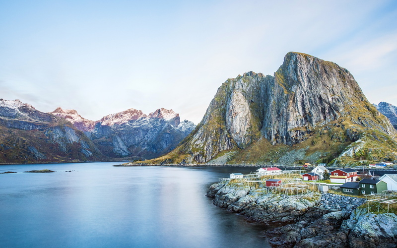 sky, wilderness, mountain, waterfront, idyllic, cold temperature, nature, non-urban scene, nautical vessel, outdoors, beauty in nature, lake, water, sea