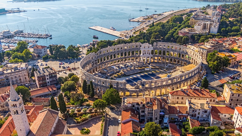 Pier, Road, Street, 1080P, Architecture, Yacht, House, Trees, Croatia, colosseum