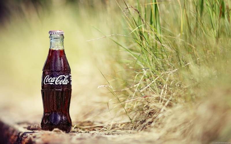 brand, 1080P, bottle, clear, cola, field, glass, coca, grass