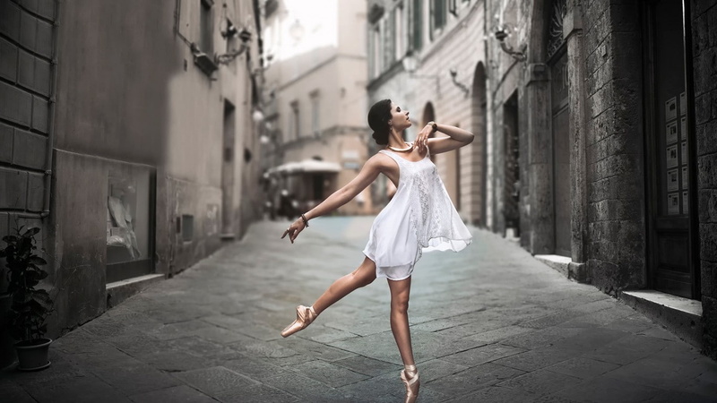 women outdoors, street, white dress, women, ballerina, dancer, ballet slippers, 720P