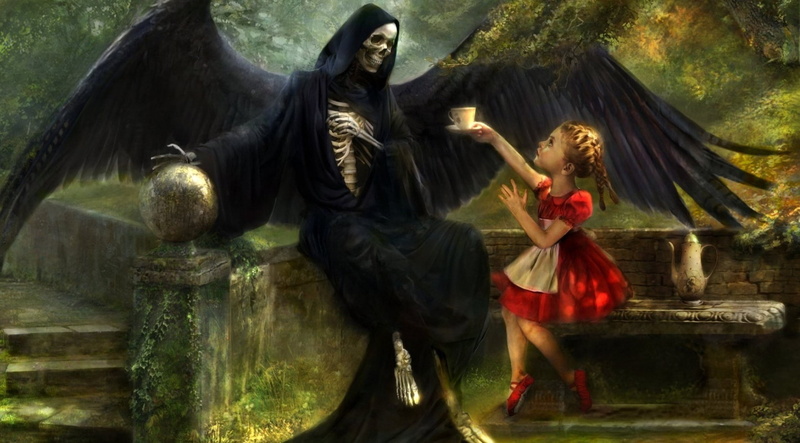 fantasy art, children, ballet slippers, artwork, death, tea, 720P