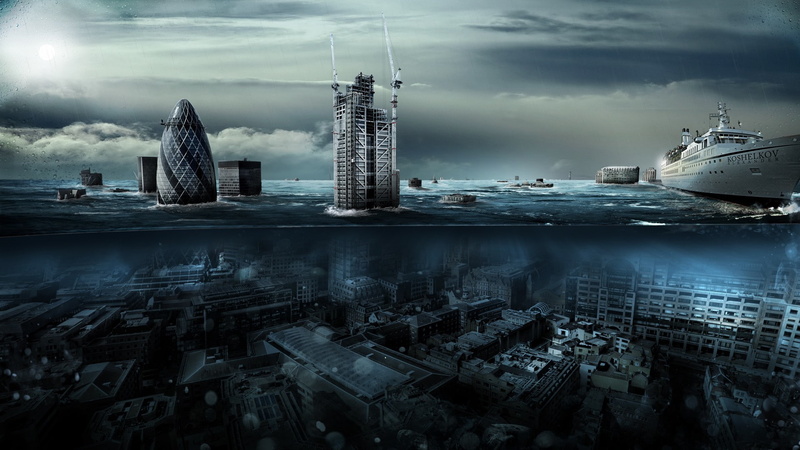 split view, Sunken Cities, Flood, Cityscape, England, UK, 1080P, London